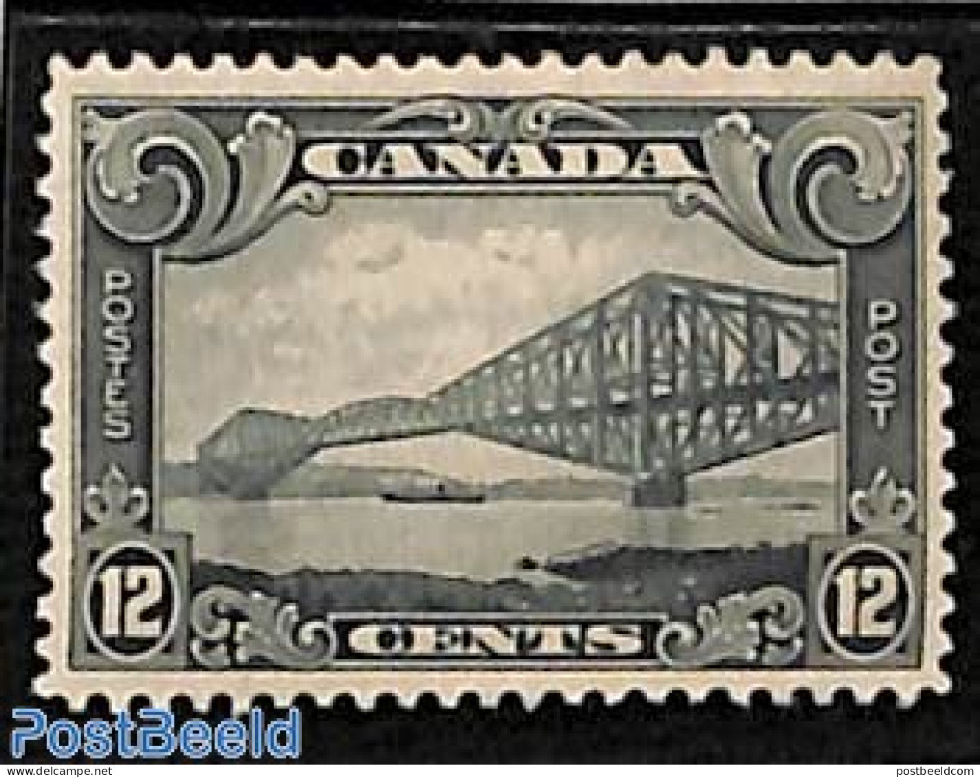 Canada 1928 12c, Stamp Out Of Set, Unused (hinged), Transport - Railways - Ships And Boats - Art - Bridges And Tunnels - Nuovi