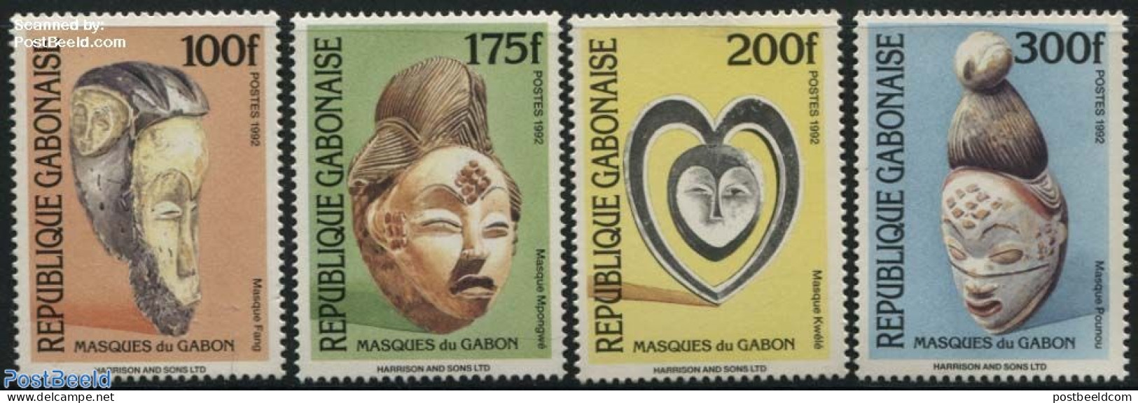 Gabon 1992 Masks 4v, Mint NH, Various - Folklore - Ongebruikt