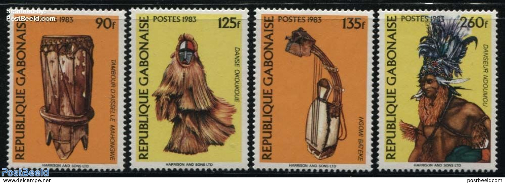 Gabon 1983 Folklore 4v, Mint NH, Performance Art - Various - Music - Folklore - Unused Stamps