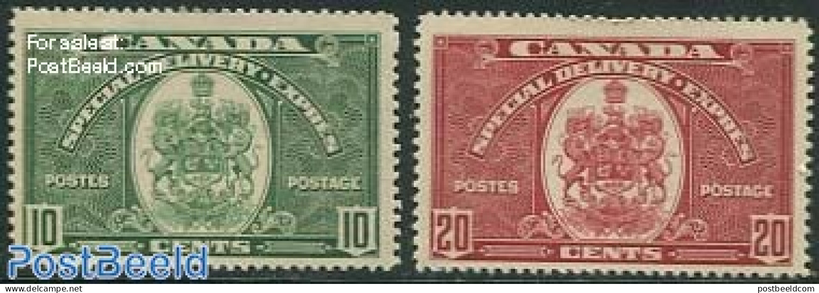 Canada 1938 Special Delivery 2v, Unused (hinged), History - Coat Of Arms - Unused Stamps