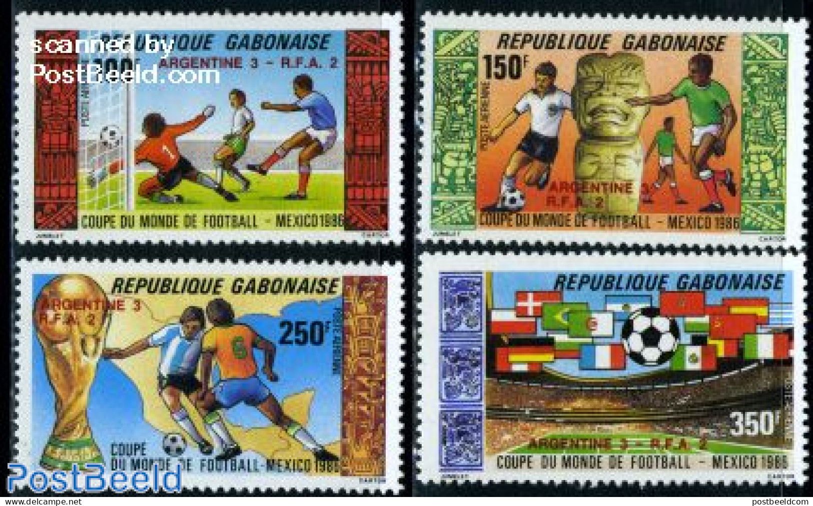 Gabon 1986 World Football Winners Overprints 4v, Mint NH, Sport - Football - Unused Stamps