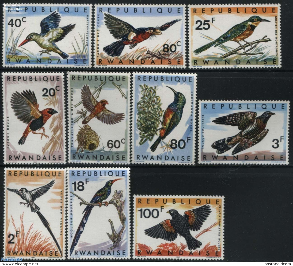 Rwanda 1967 Birds 10v, Mint NH, Nature - Birds - Kingfishers - Hummingbirds - Andere & Zonder Classificatie