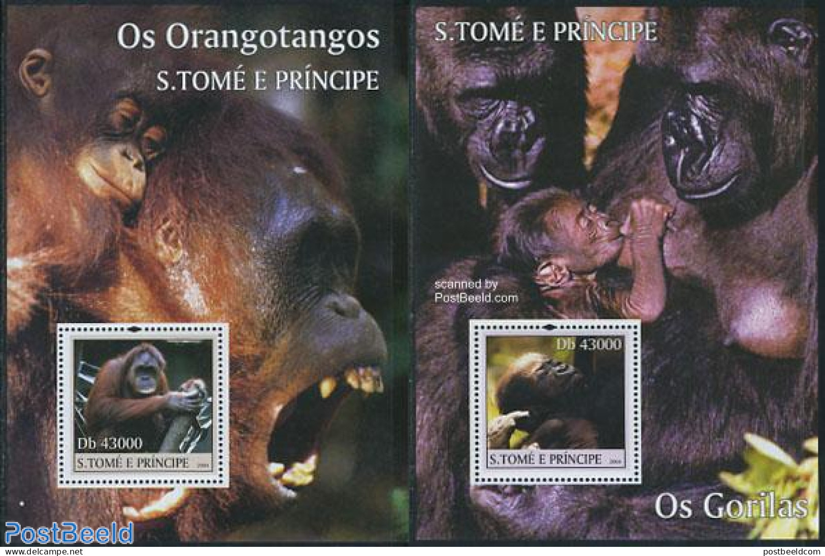 Sao Tome/Principe 2004 Monkeys 2 S/s, Mint NH, Nature - Animals (others & Mixed) - Monkeys - Sao Tome And Principe