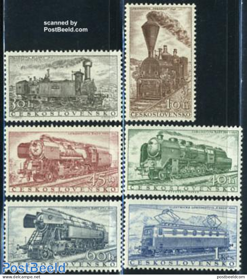 Czechoslovkia 1956 Locomotives 6v, Mint NH, History - Transport - Europa Hang-on Issues - Railways - Andere & Zonder Classificatie