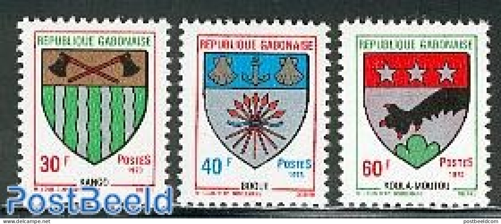 Gabon 1973 City Arms 3v, Mint NH, History - Coat Of Arms - Nuevos