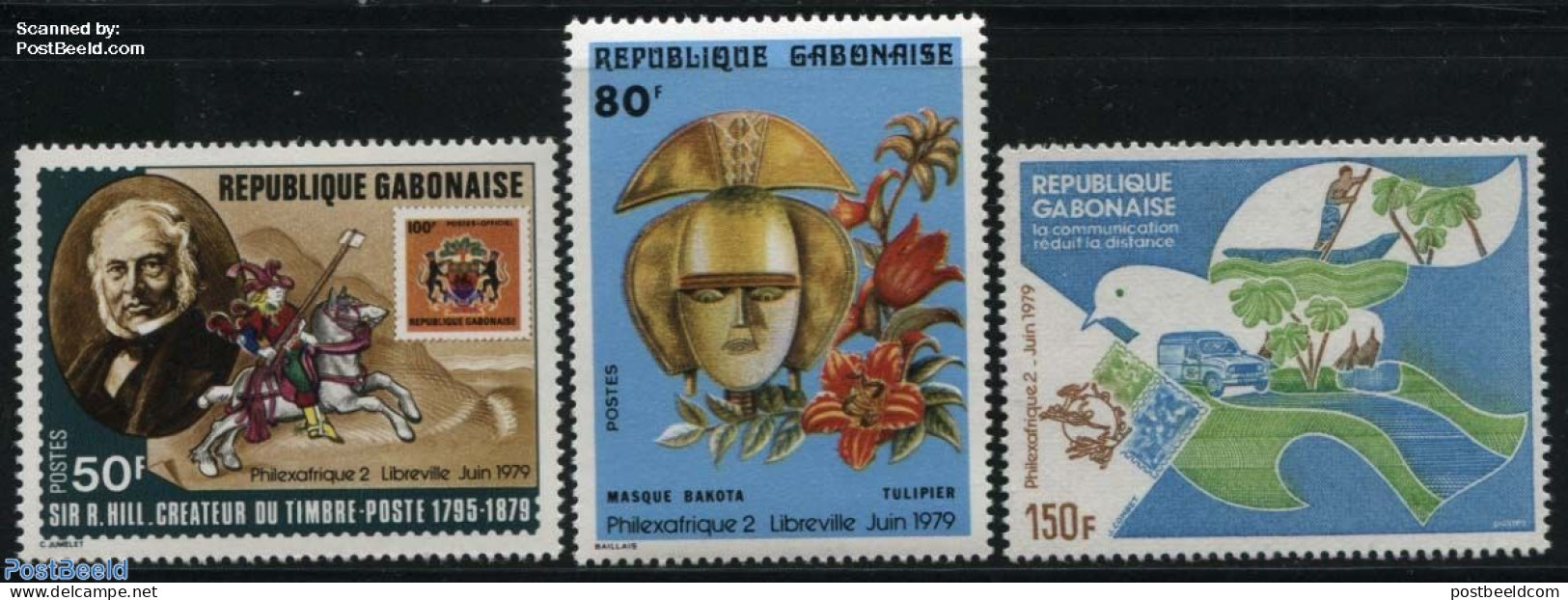 Gabon 1979 Philexafrique 3v, Mint NH, Nature - Transport - Flowers & Plants - Post - Stamps On Stamps - Automobiles - Nuovi