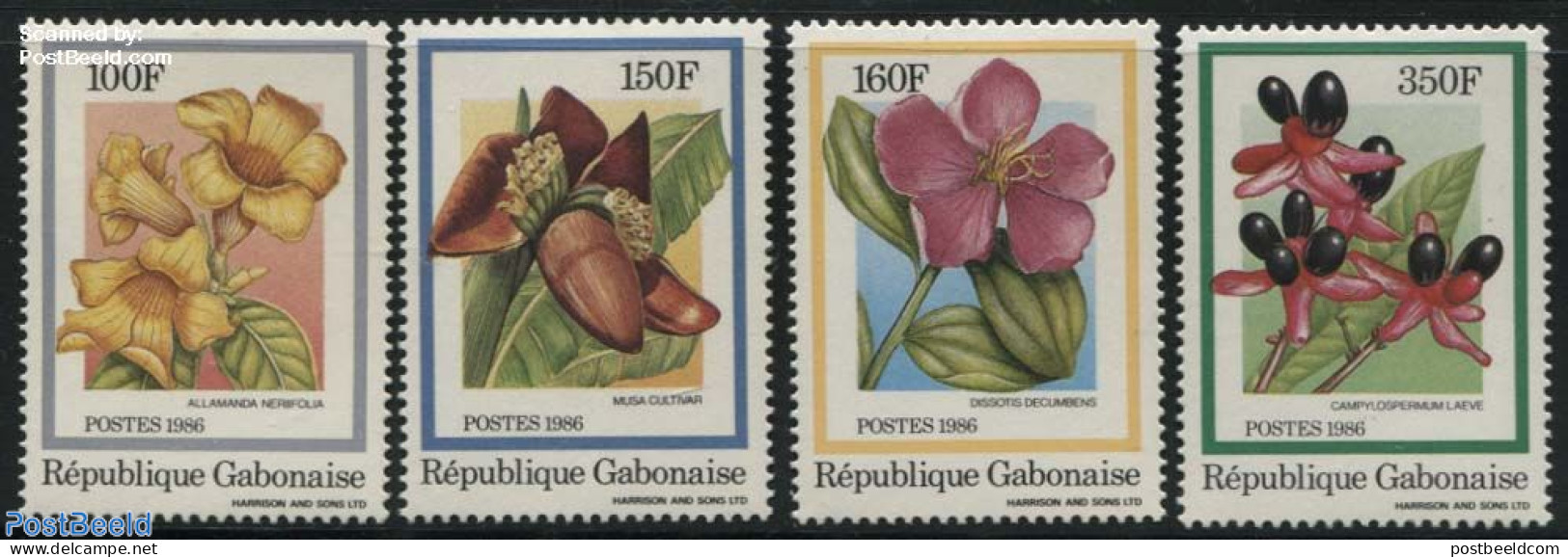 Gabon 1986 Flowers 4v, Mint NH, Nature - Flowers & Plants - Ongebruikt