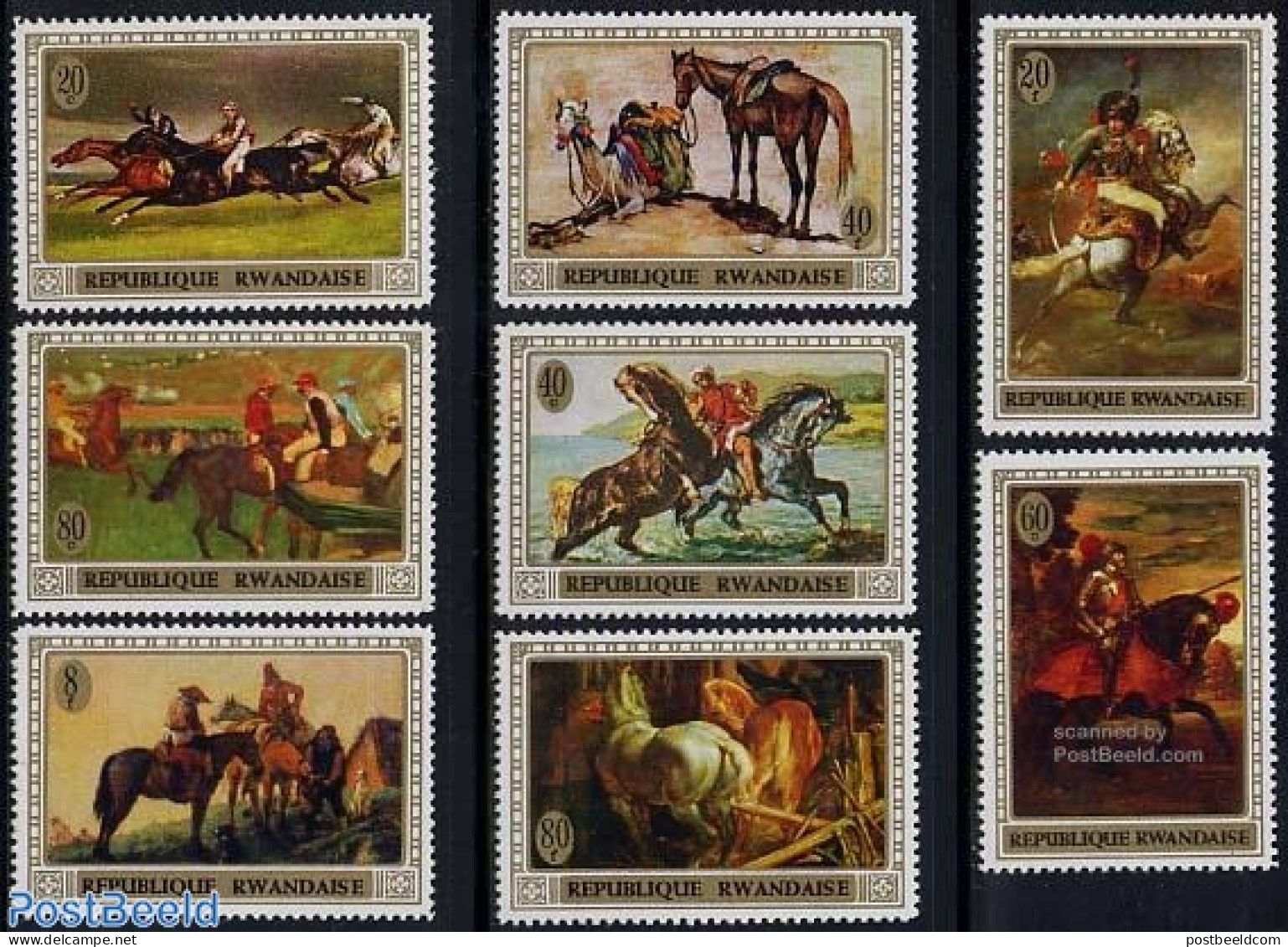 Rwanda 1970 Horses On Paintings 8v, Mint NH, Nature - Horses - Art - Paintings - Sonstige & Ohne Zuordnung
