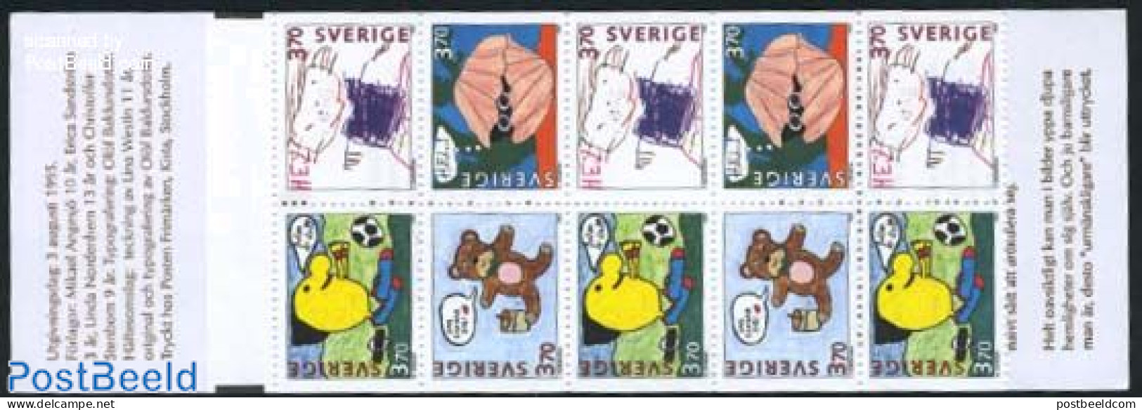 Sweden 1995 Children Paintings Booklet, Mint NH, Various - Stamp Booklets - Teddy Bears - Art - Children Drawings - Unused Stamps
