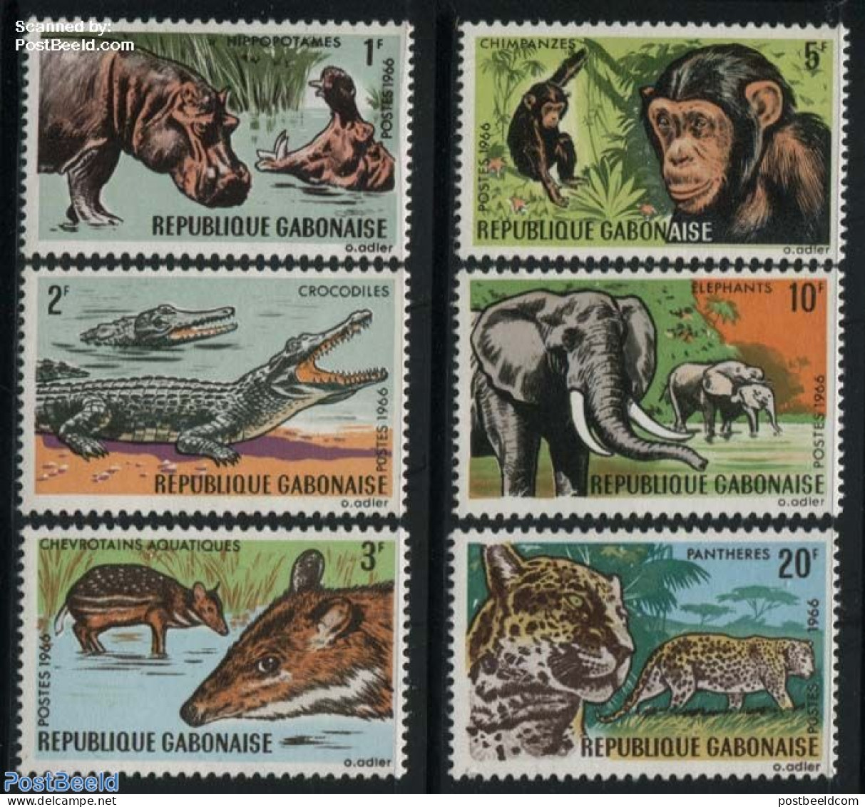 Gabon 1967 Animals 6v, Mint NH, Nature - Animals (others & Mixed) - Cat Family - Crocodiles - Elephants - Hippopotamus.. - Ungebraucht