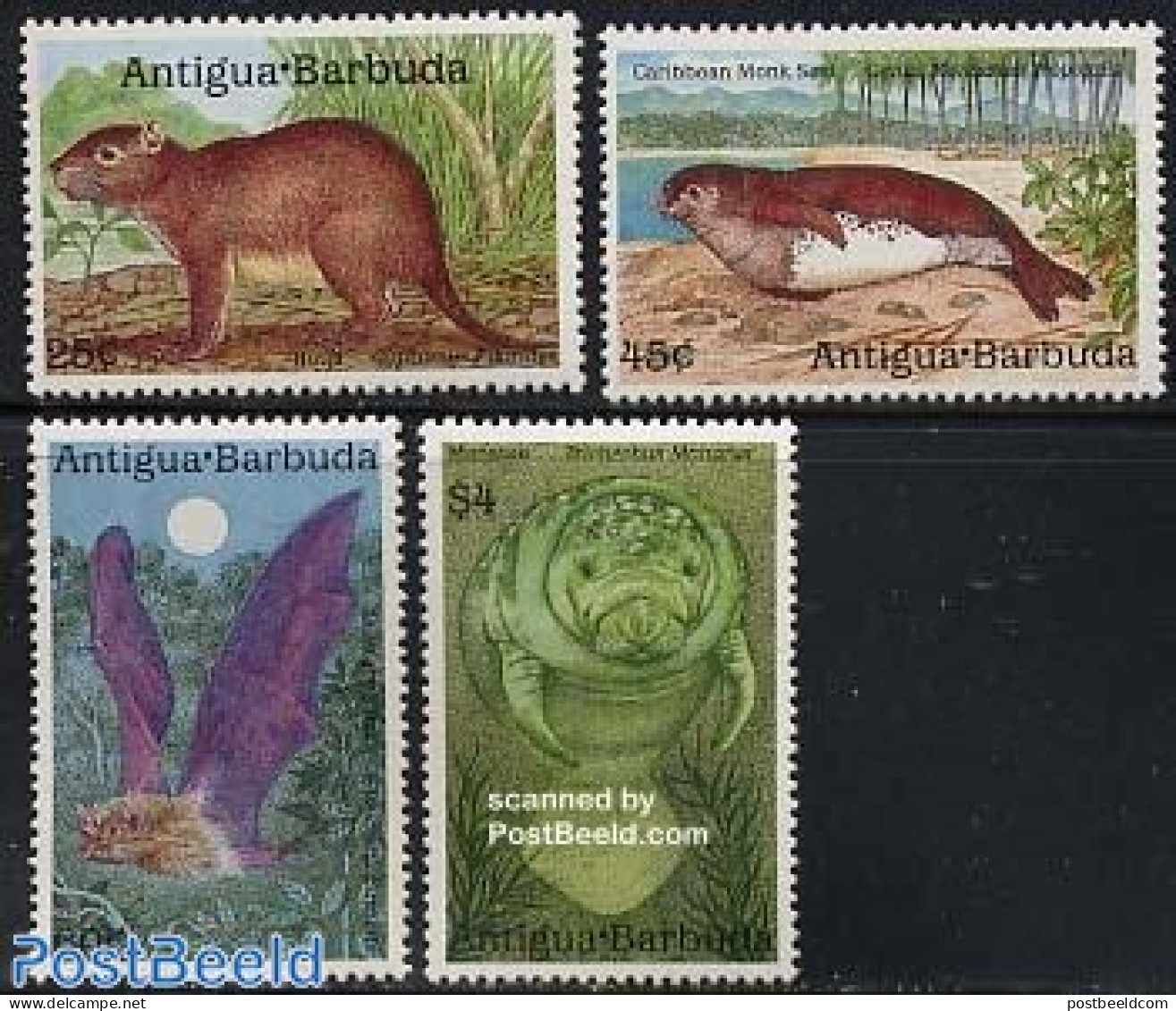 Antigua & Barbuda 1989 Animals 4v, Mint NH, Nature - Animals (others & Mixed) - Bats - Sea Mammals - Antigua Und Barbuda (1981-...)