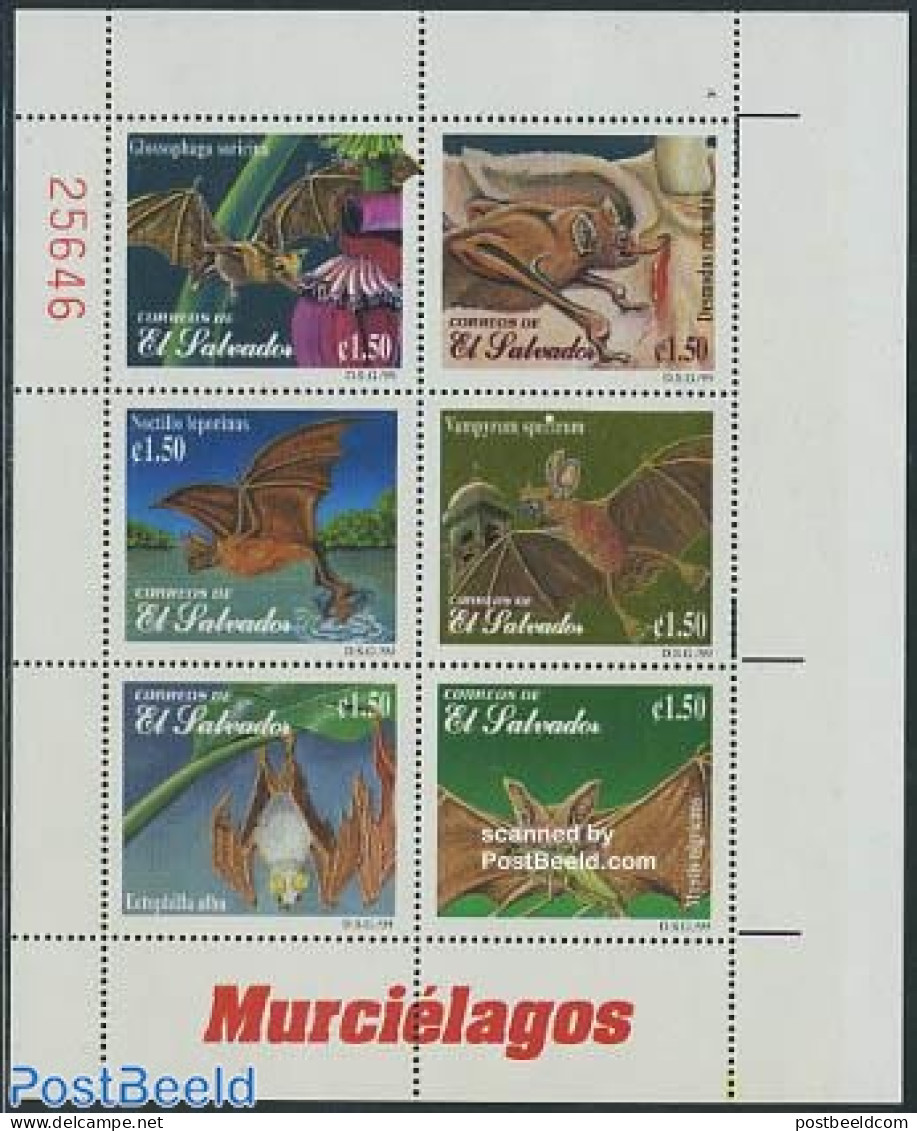El Salvador 1999 Bats 6v M/s, Mint NH, Nature - Animals (others & Mixed) - Bats - El Salvador