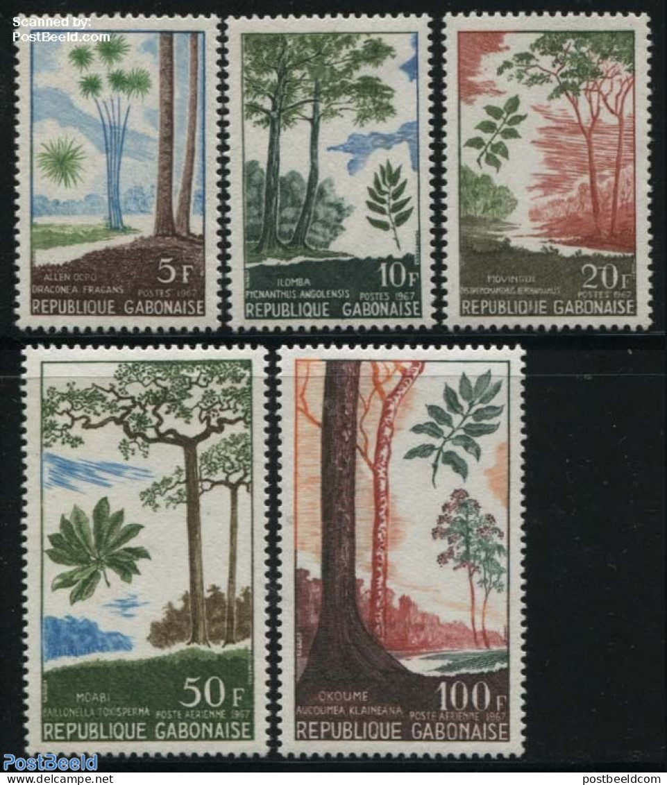 Gabon 1967 Trees 5v, Mint NH, Nature - Trees & Forests - Ongebruikt