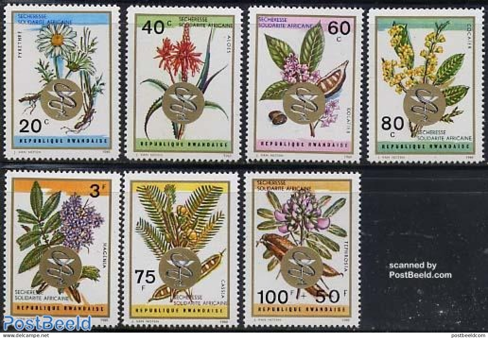 Rwanda 1973 Secheresse Solidarity 7v, Mint NH, Health - Nature - Health - Flowers & Plants - Autres & Non Classés