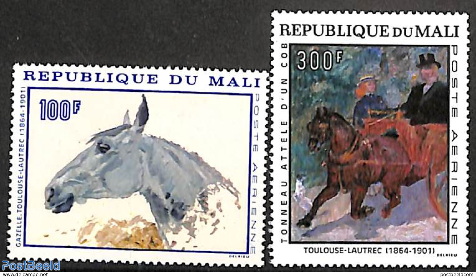 Mali 1967 Toulouse De Lautrec Paintings 2v, Mint NH, Nature - Horses - Art - Henri De Toulouse-Lautrec - Modern Art (1.. - Mali (1959-...)