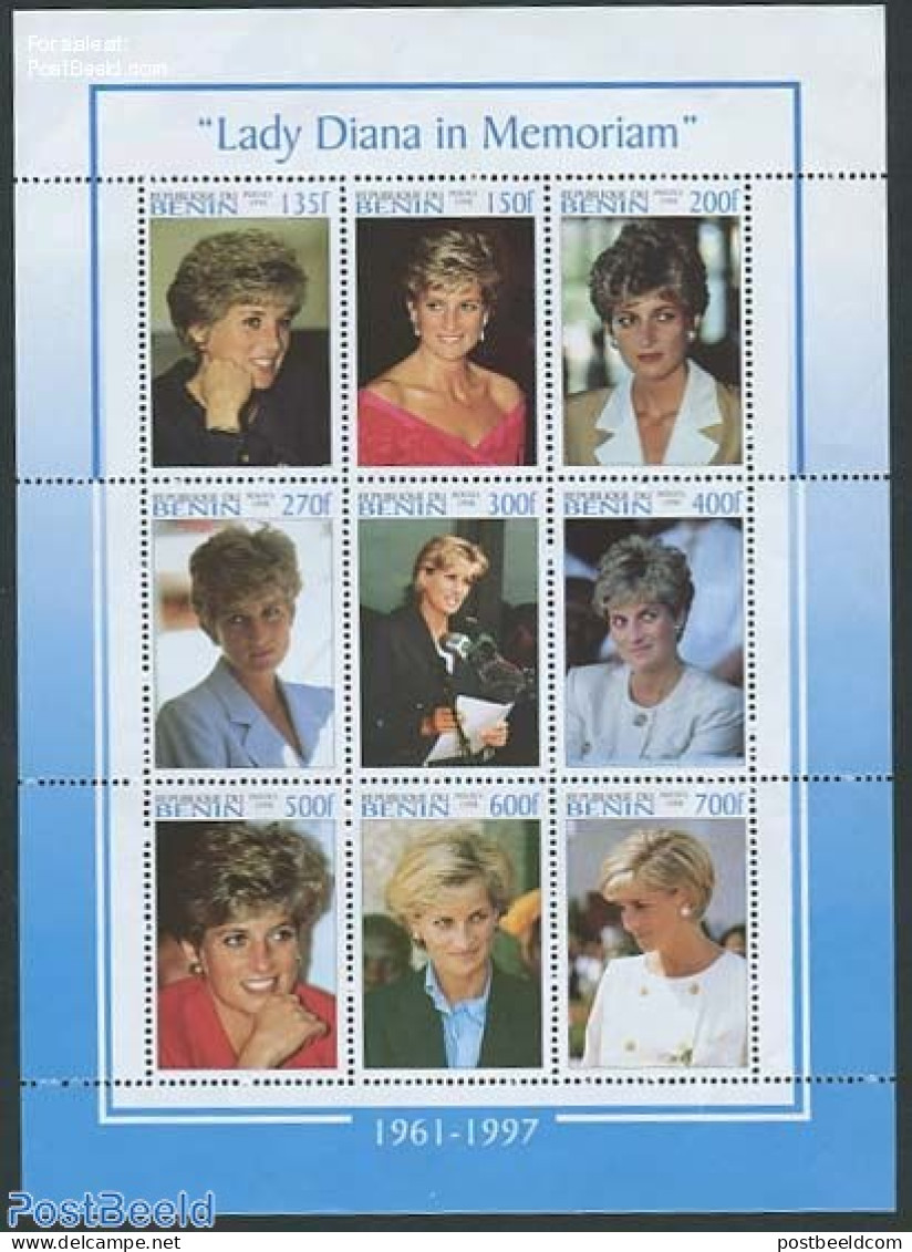 Benin 1998 Death Of Diana 9v M/s, Mint NH, History - Charles & Diana - Kings & Queens (Royalty) - Ungebraucht