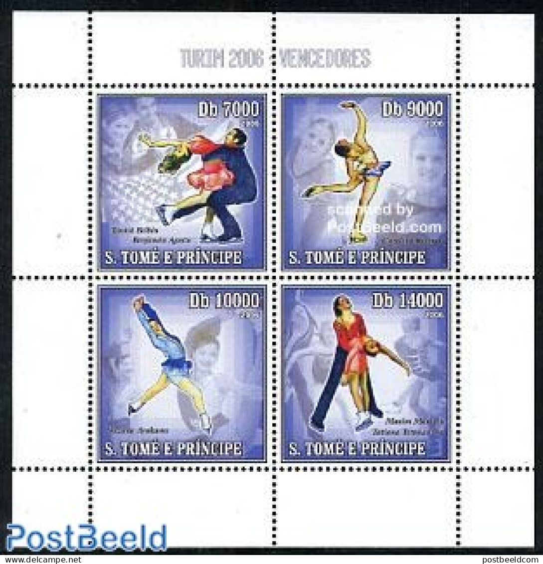 Sao Tome/Principe 2006 Olympic Winter Winners 4v M/s, Mint NH, Sport - Olympic Winter Games - Skating - Sao Tome Et Principe
