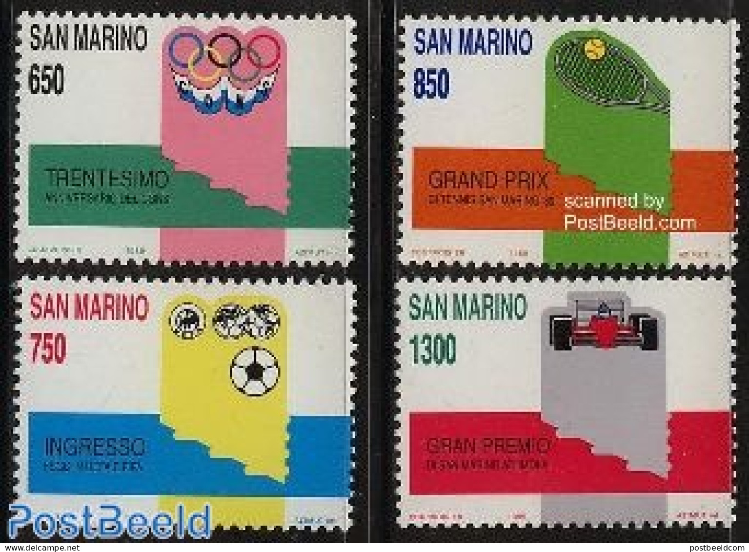 San Marino 1989 Sports 4v, Mint NH, Sport - Autosports - Football - Sport (other And Mixed) - Tennis - Ungebraucht