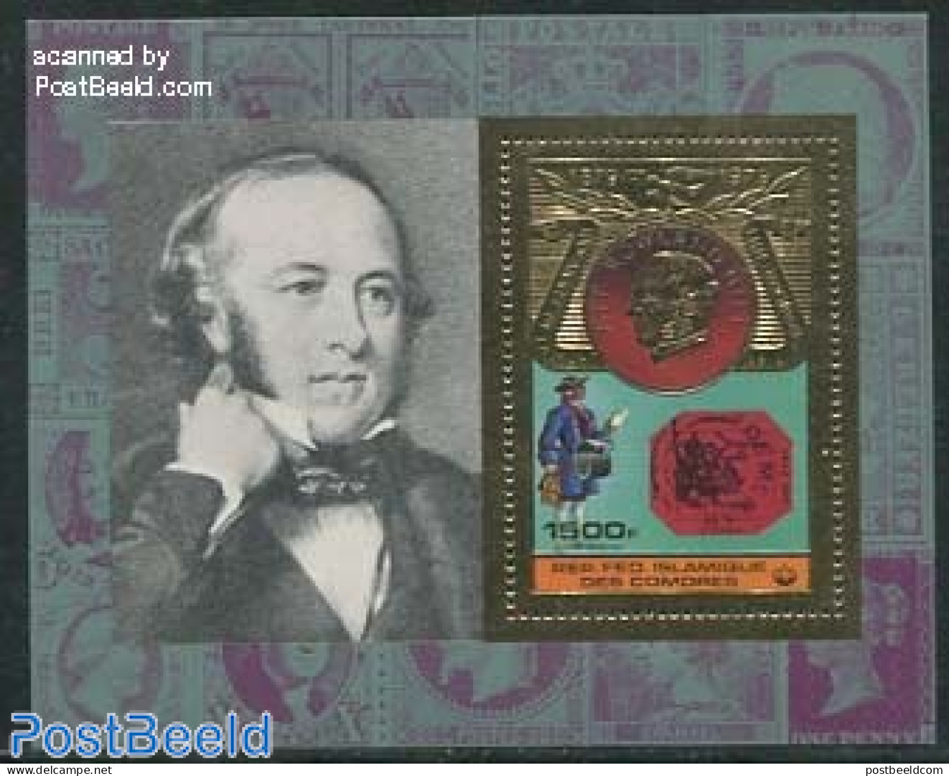 Comoros 1978 Sir Rowland Hill S/s, Gold, Mint NH, Post - Sir Rowland Hill - Stamps On Stamps - Post