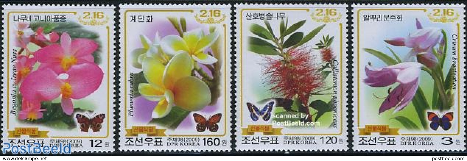 Korea, North 2009 Birthday Of Kim Jong Il 4v, Mint NH, Nature - Butterflies - Flowers & Plants - Korea (Nord-)