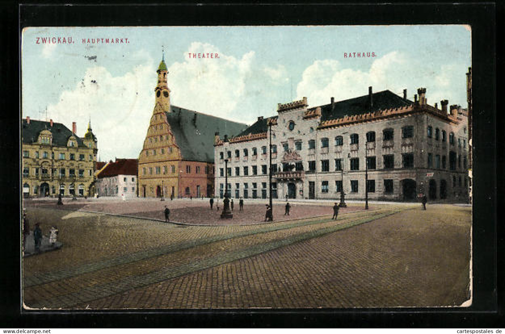 AK Zwickau / Sa., Hauptmarkt Mit Theater Und Rathaus  - Teatro