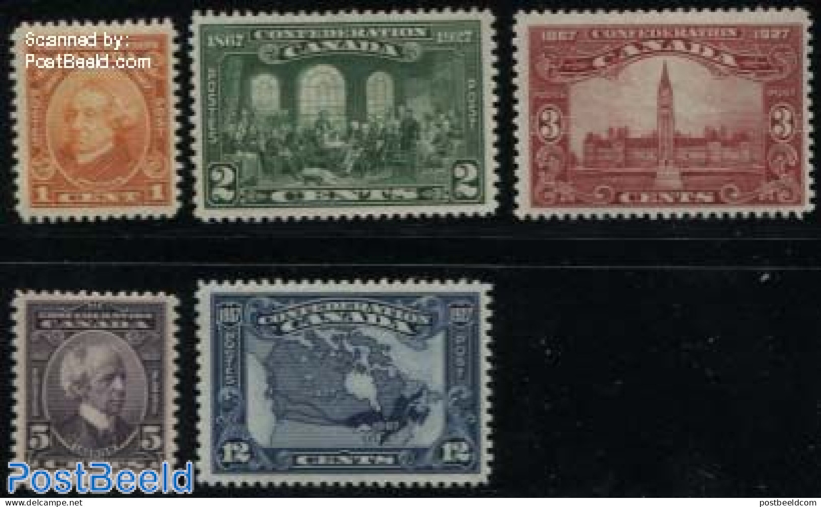 Canada 1927 Confederation 5v, Unused (hinged), Various - Maps - Unused Stamps