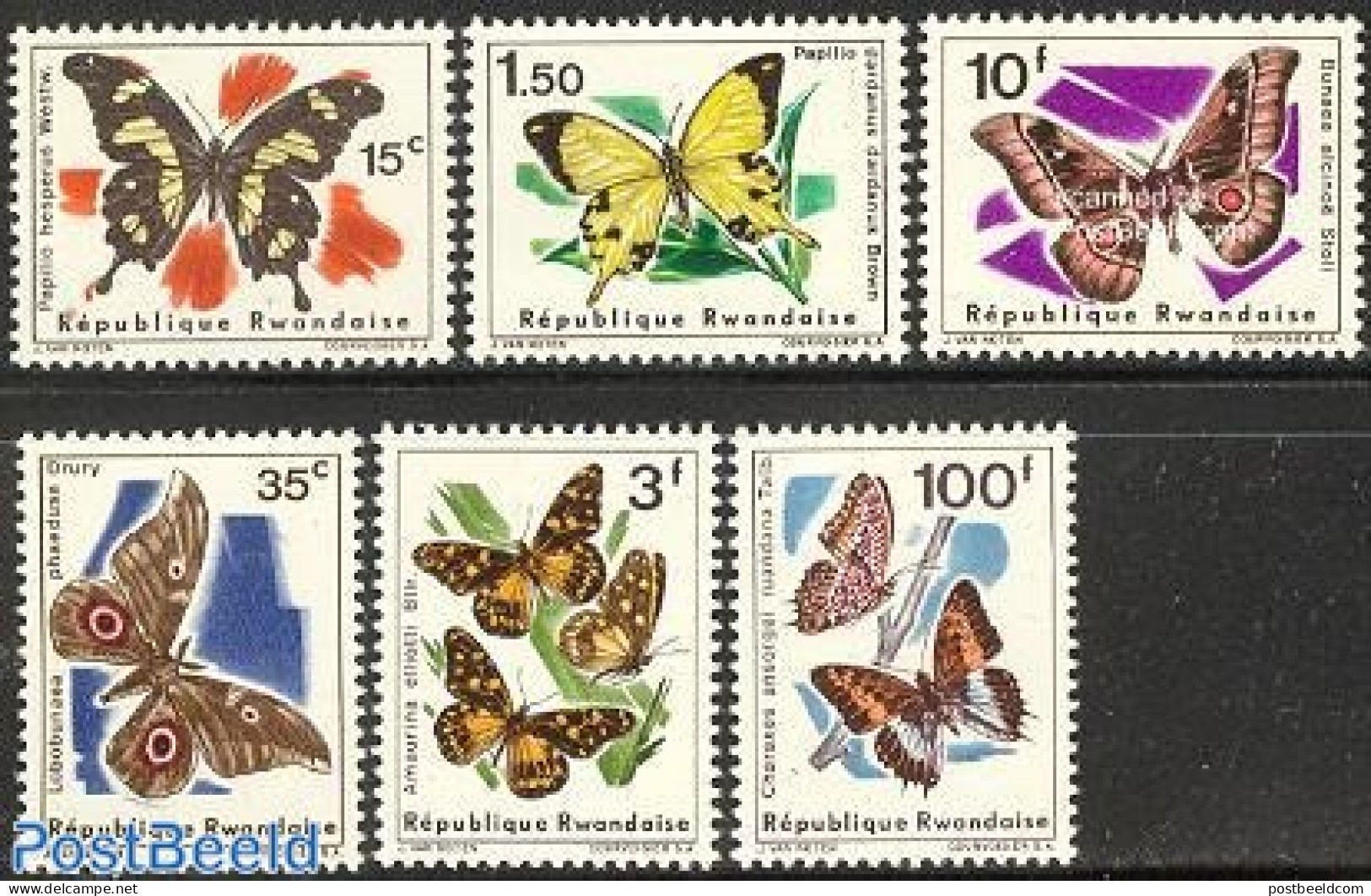 Rwanda 1966 Butterflies 6v, Mint NH, Nature - Butterflies - Otros & Sin Clasificación