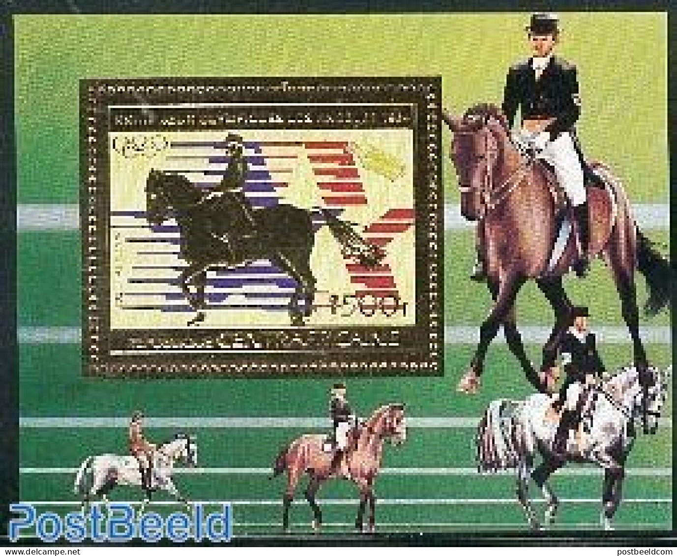 Central Africa 1983 Olympic Games S/s, Gold, Mint NH, Nature - Sport - Transport - Horses - Olympic Games - Space Expl.. - Central African Republic