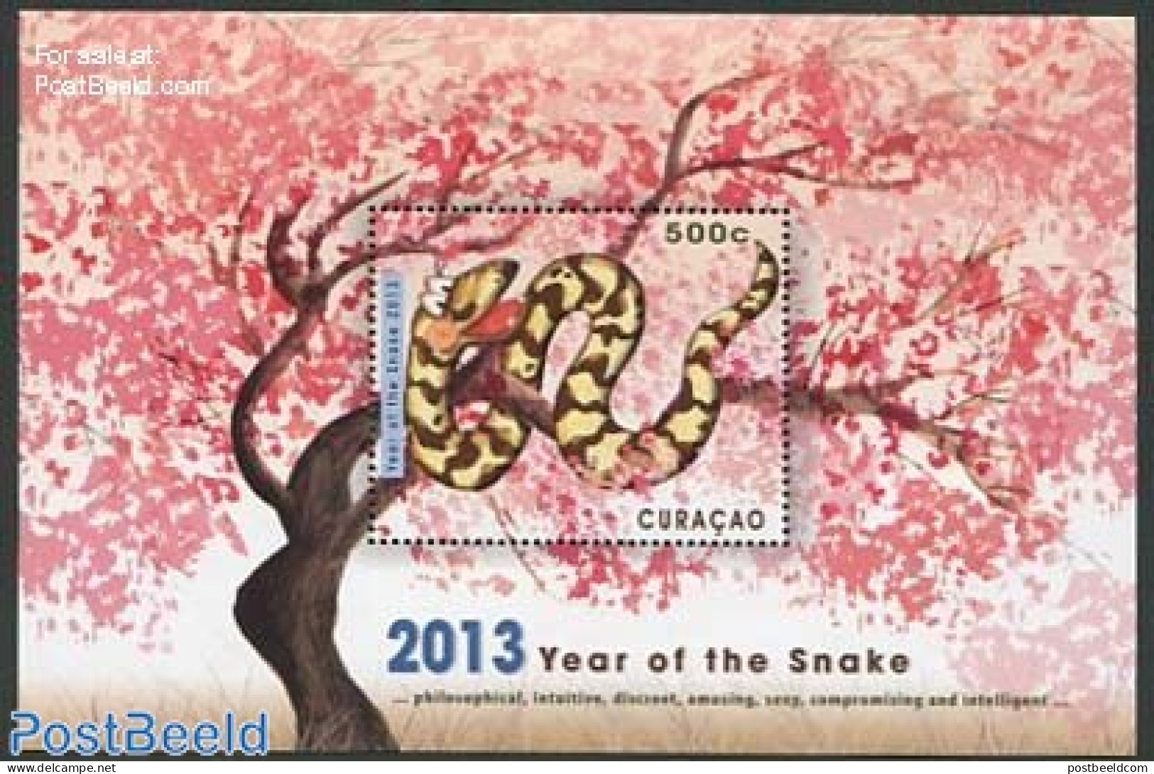 Curaçao 2013 Year Of The Snake S/s, Mint NH, Nature - Various - Snakes - New Year - Neujahr