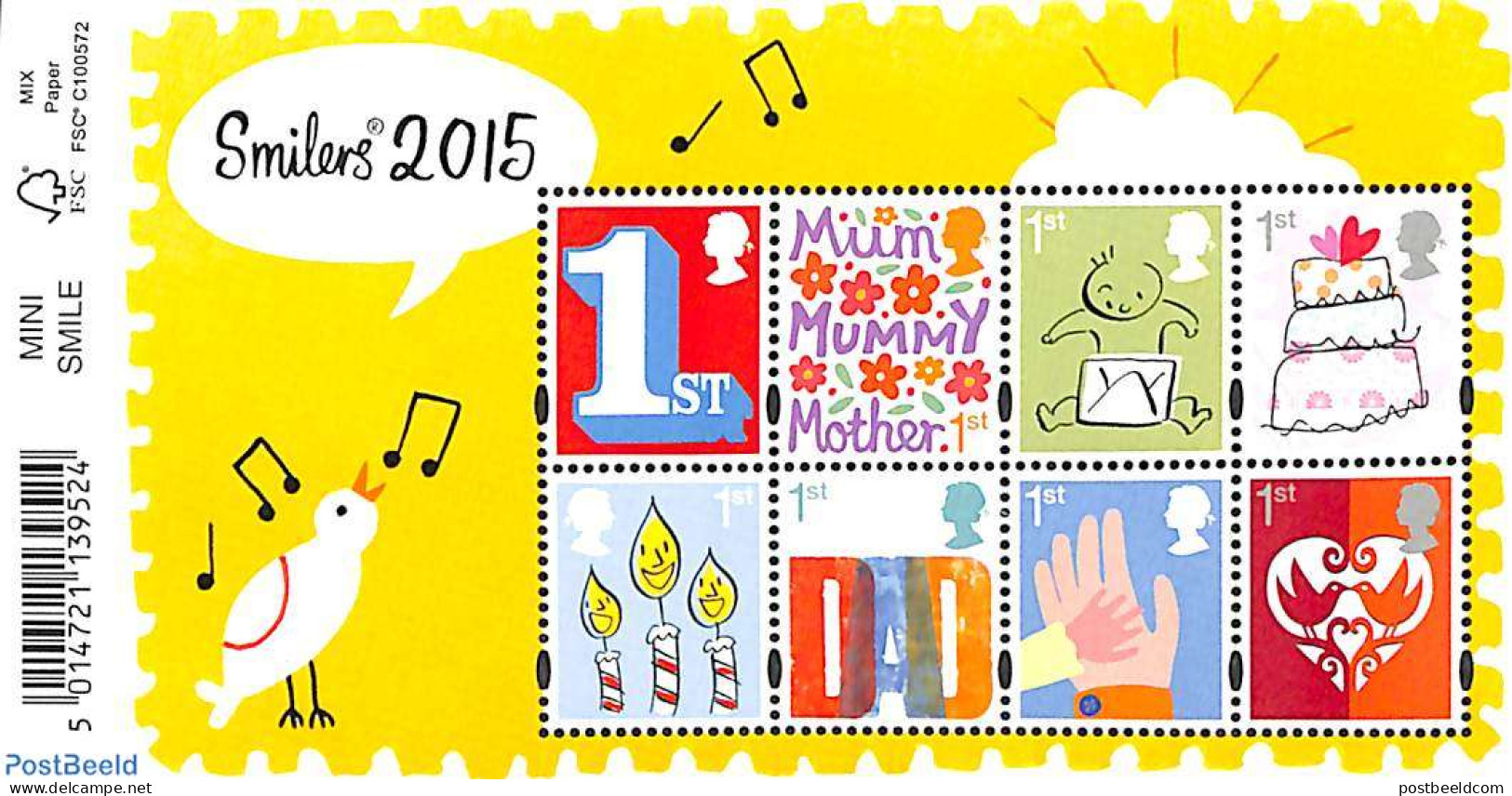 Great Britain 2015 Greeting Stamps, Smilers 8v, With Bar-code, Mint NH, Various - Greetings & Wishing Stamps - Nuevos