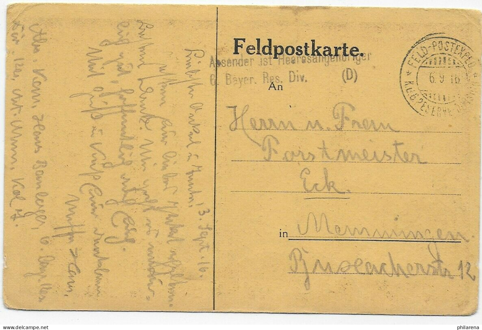 Feldpost Wett- U. Schauturnen In Lille, 1916, Bayr. Reserve Regiment - Feldpost (franchise)