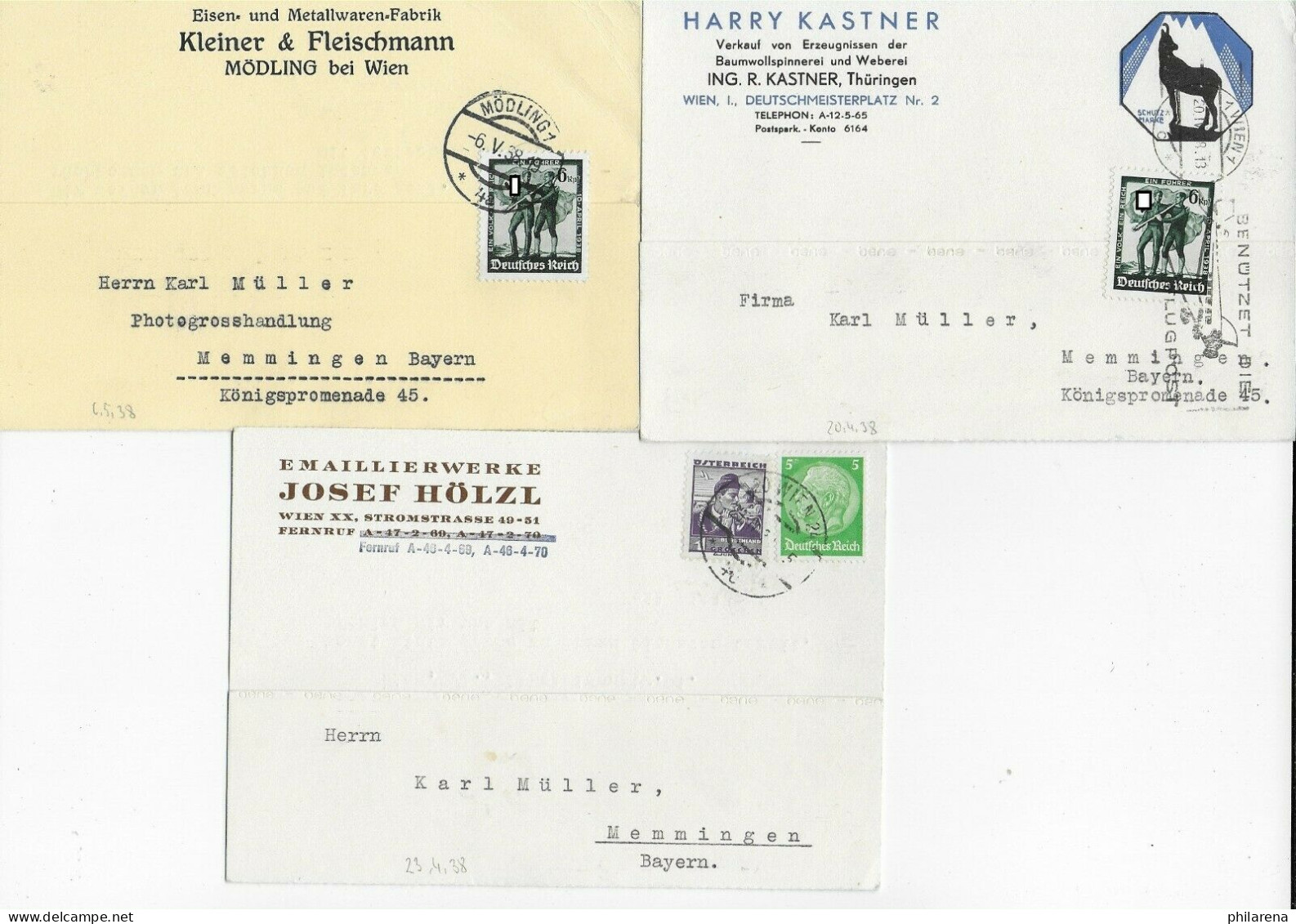 3x Bedarfsbelege Mödling/Wien 1938 Nach Memmingen - Briefe U. Dokumente