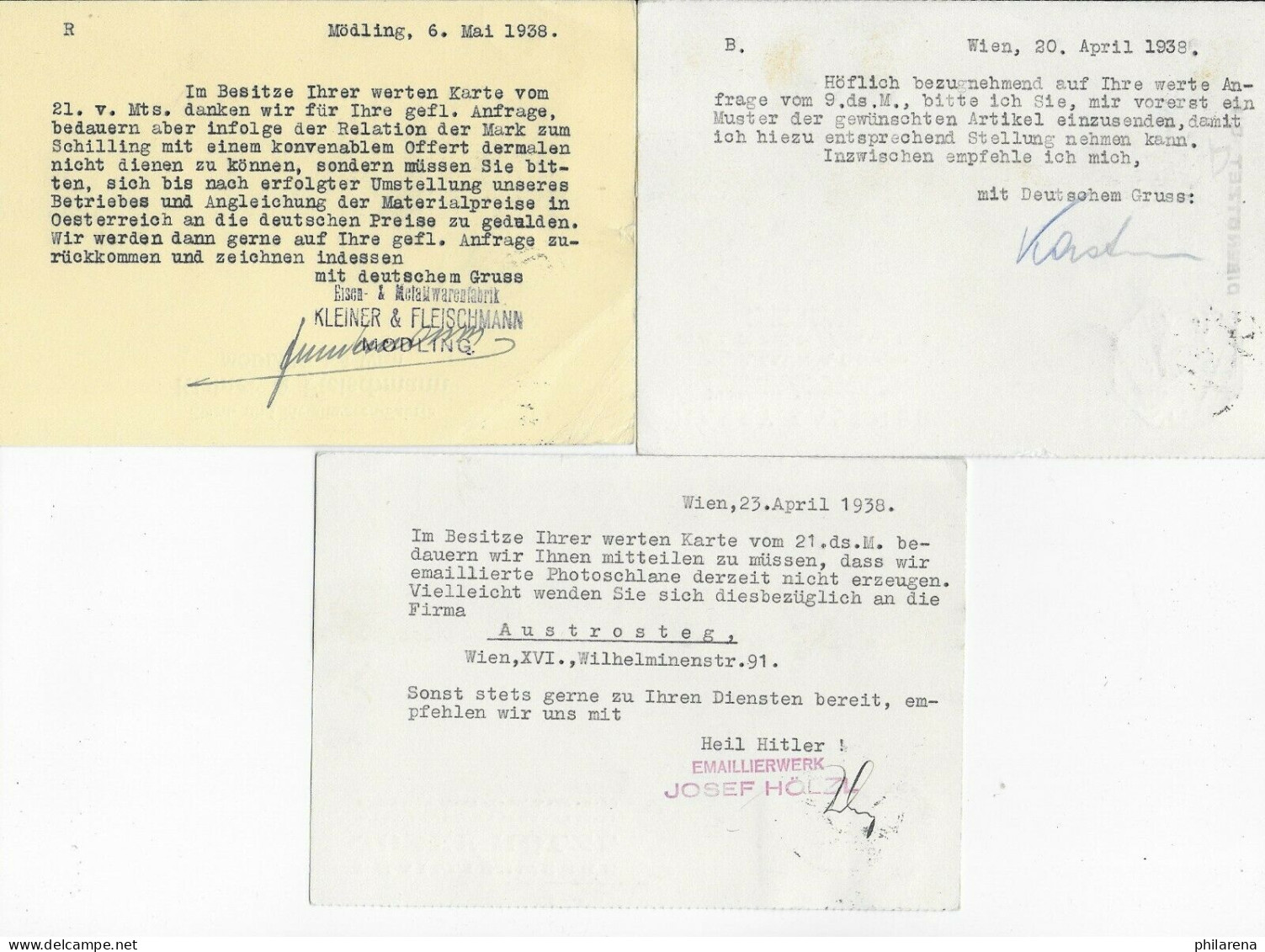 3x Bedarfsbelege Mödling/Wien 1938 Nach Memmingen - Lettres & Documents