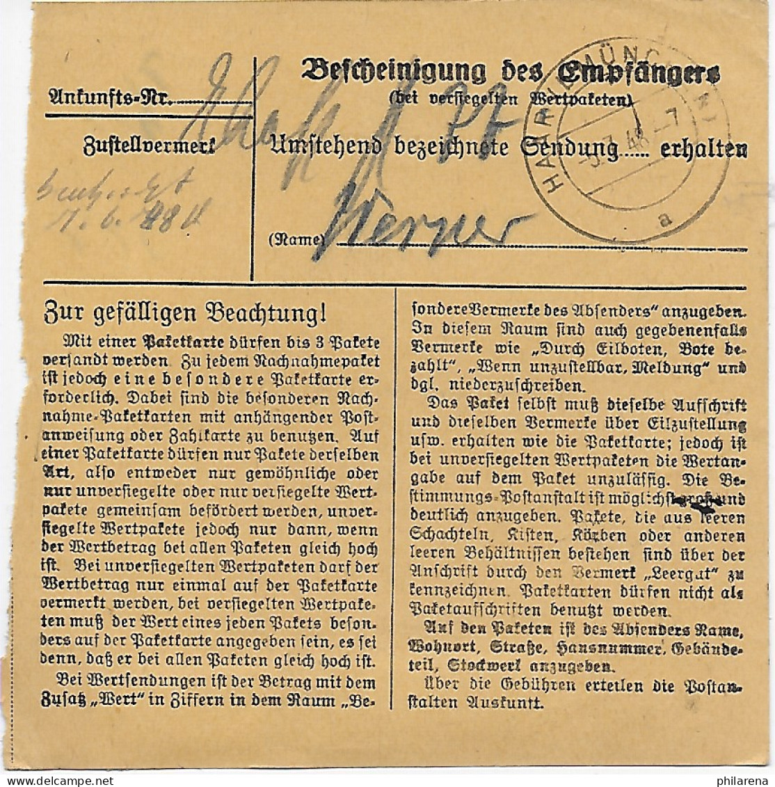 Paketkarte Hennef/Sieg 1948 Nach Haar, 47 II, MeF - Covers & Documents