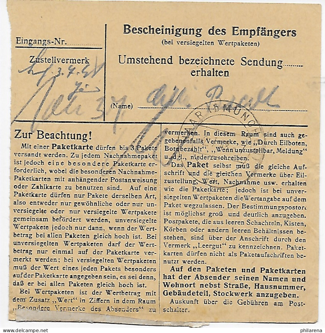 Paketkarte Höfen Bei Dingolfing Nach Haar, MeF, A49 II, 1948 - Lettres & Documents