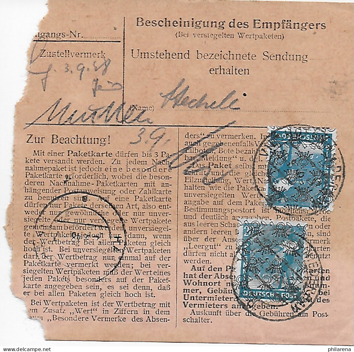 Paketkarte Vilshofen Nach Haar, 1948, 43II, MeF - Storia Postale