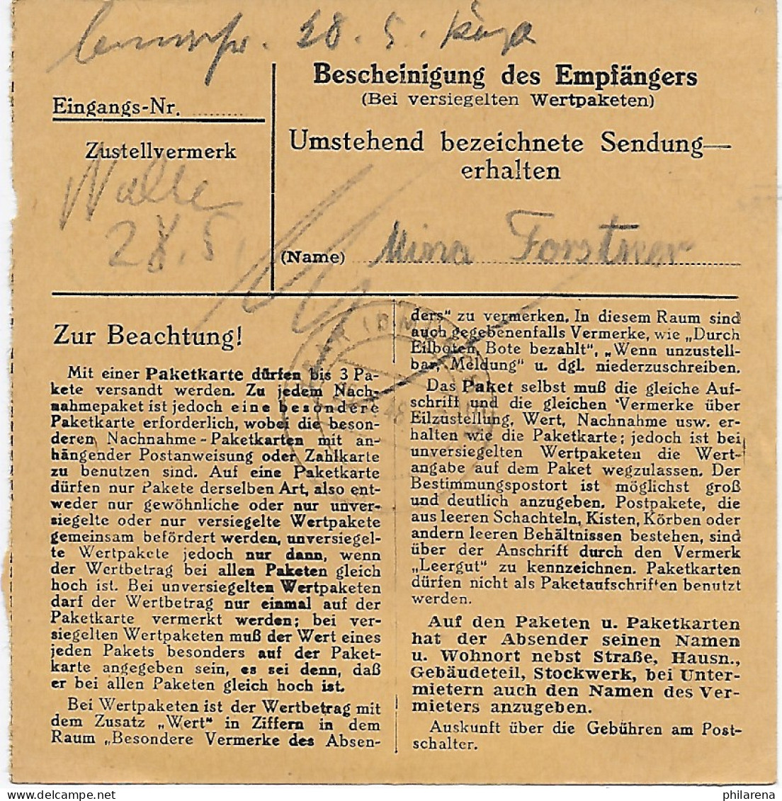 Paketkarte Mönchherrnsdorf Nach Putzbrunn, 1948, MeF - Brieven En Documenten