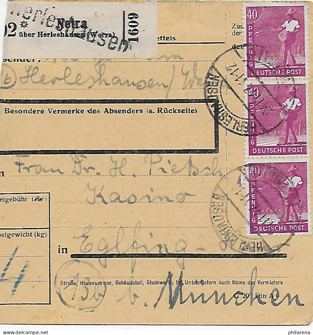 Paketkarte Netra/Herleshausen Nach Eglfing/Kasino, 1947, MeF - Brieven En Documenten