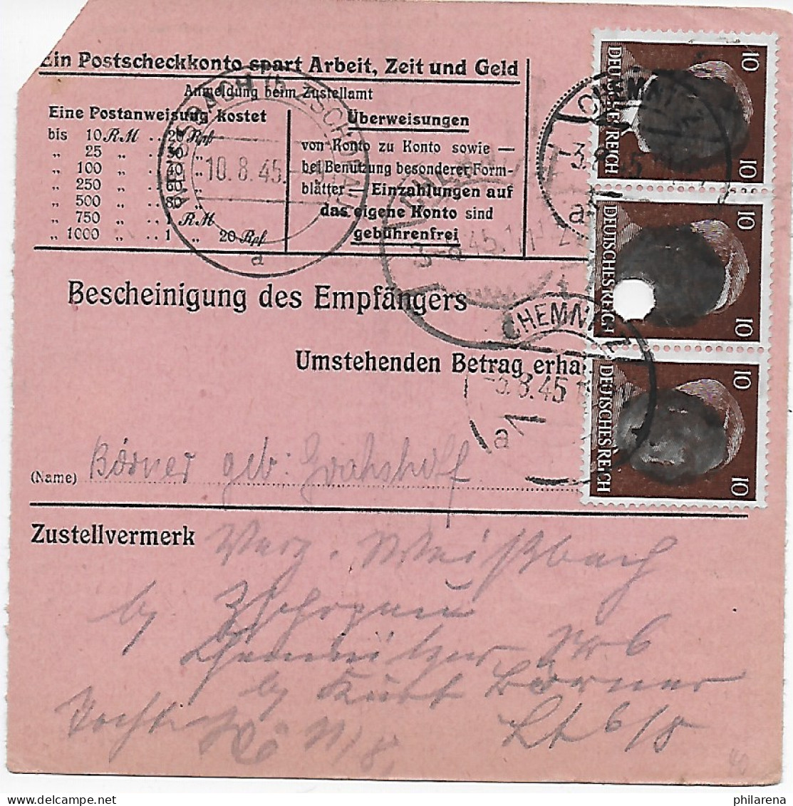 Paketkarte Maschinenfabrik Chemnitz Nach Tschopau, MiNr. AP 826I, 10.8.45 - Brieven En Documenten
