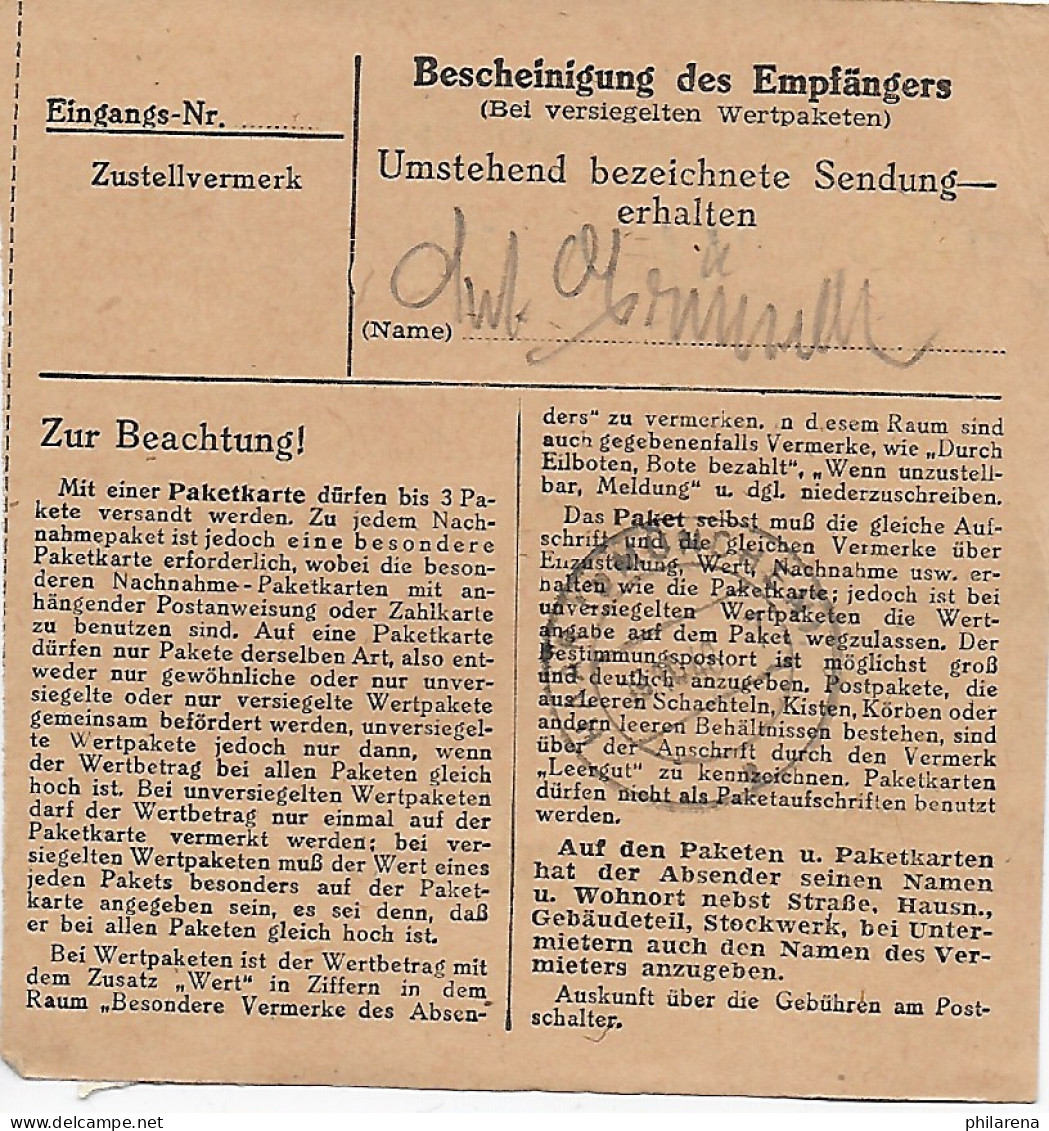 Paketkarte Wallersdorf/Haidenkofen Nach Haar/München 1948 - Covers & Documents