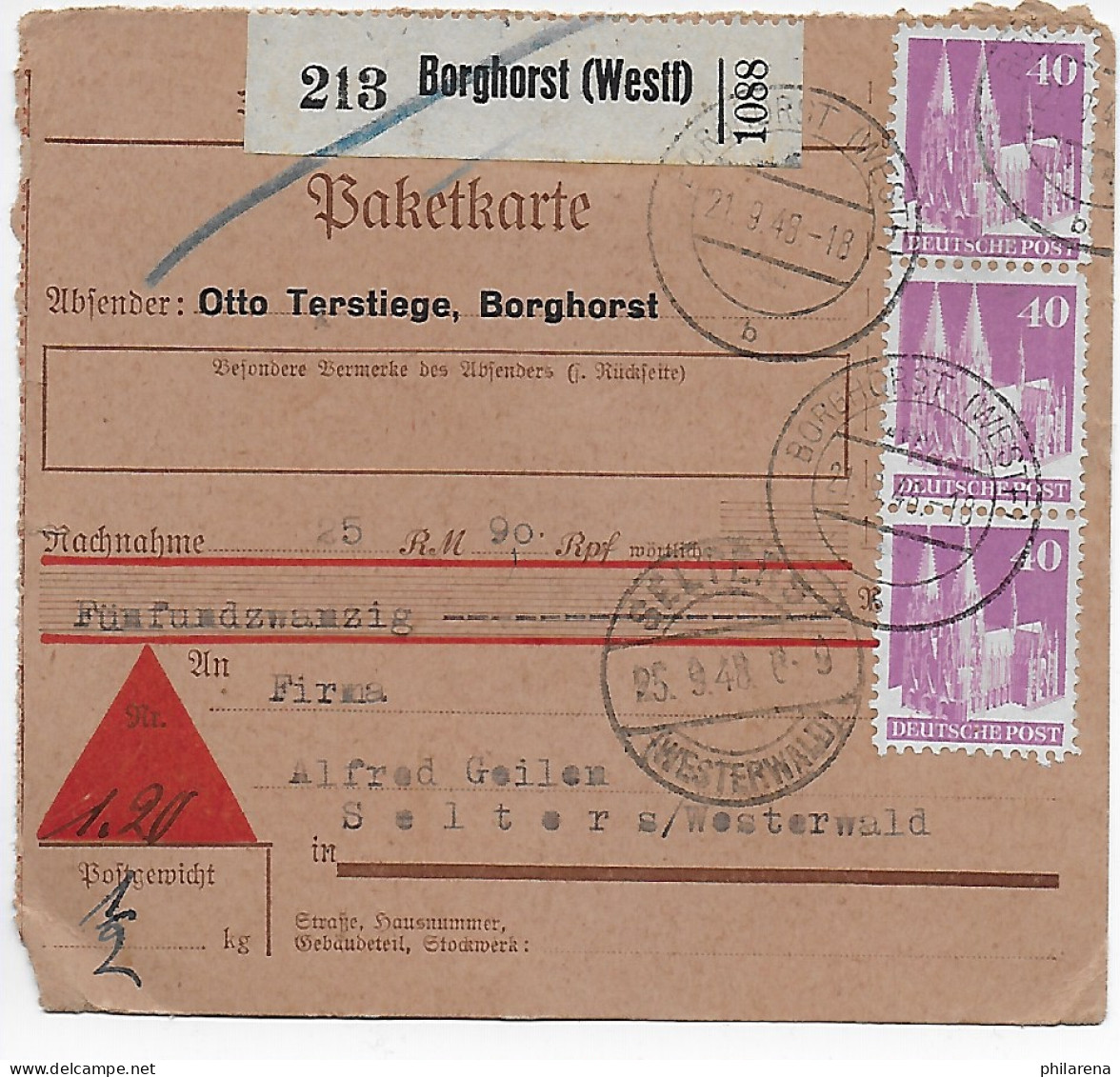 Paketkarte Borghorst/Westf. Nach Selters/Westerwald, 1948, MeF - Covers & Documents