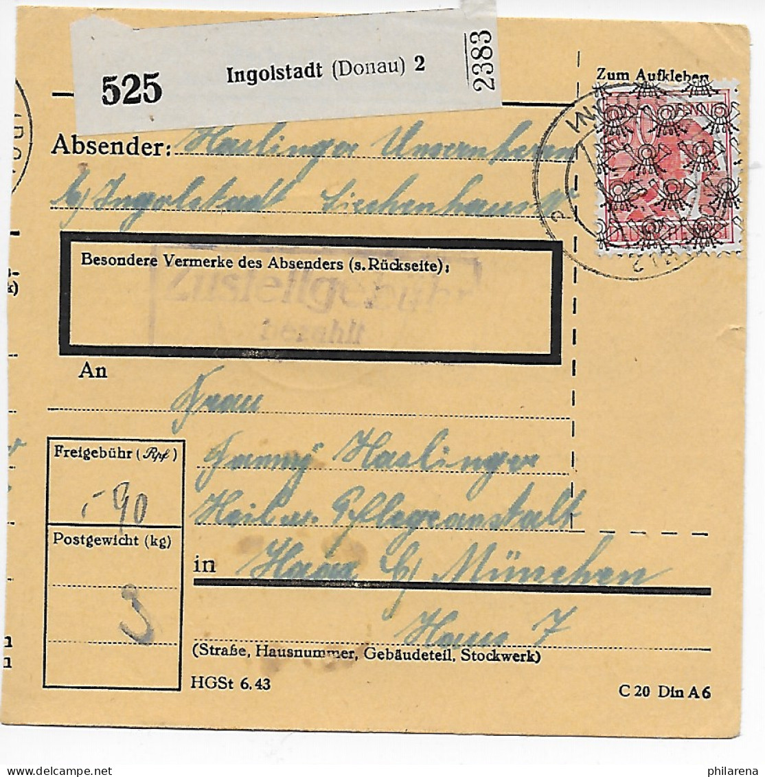 Paketkarte Ingolstadt Nach Haar, München 1948, MeF - Covers & Documents