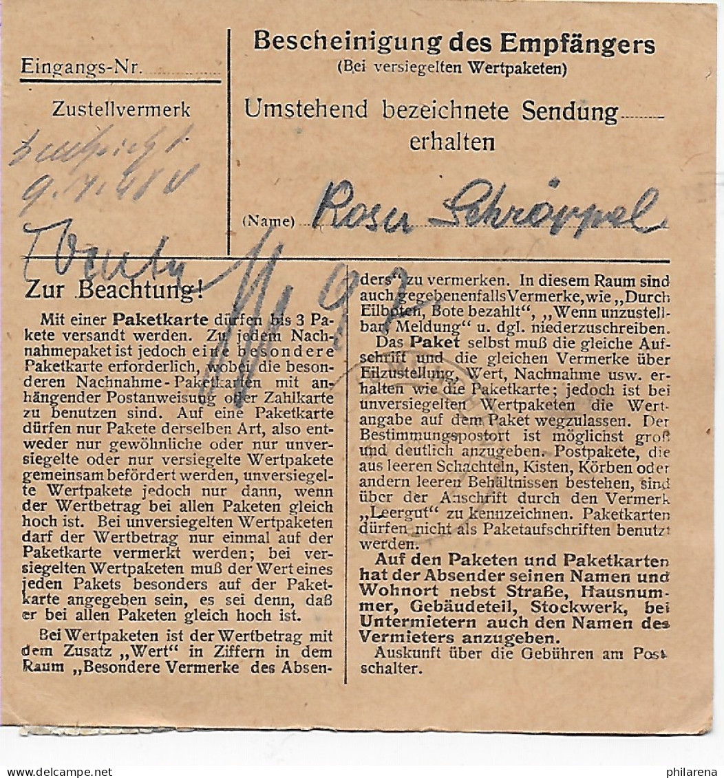 Paketkarte Zenting Nach Haar/München 1948, MeF - Briefe U. Dokumente