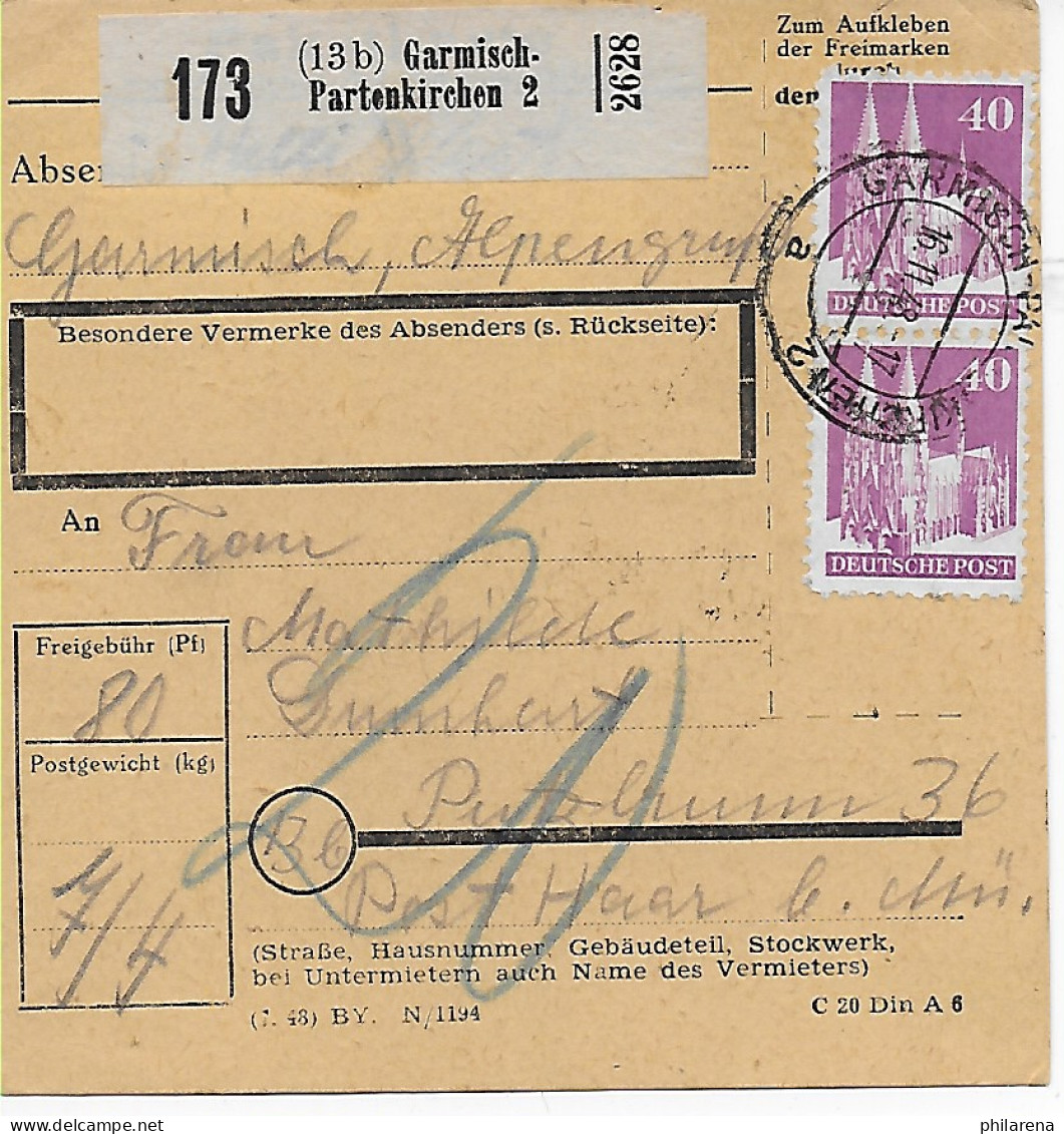 Paketkarte Garmisch-Partenkirchen, Zustellgebühren 20,  1948, MeF - Covers & Documents