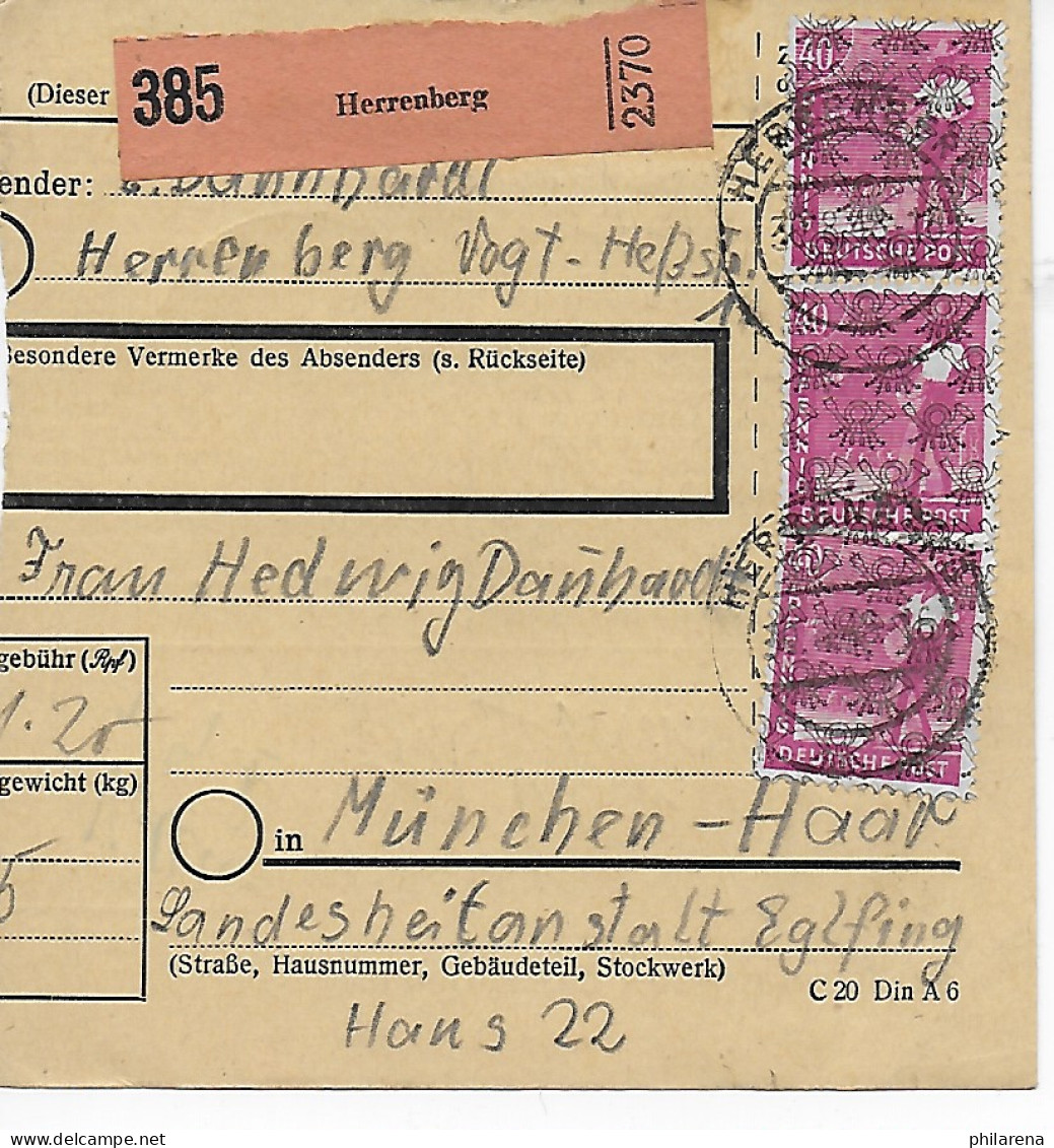 Paketkarte Herrenberg Nach Haar, Landesheilanstalt Eglfing,  1948, MeF - Covers & Documents