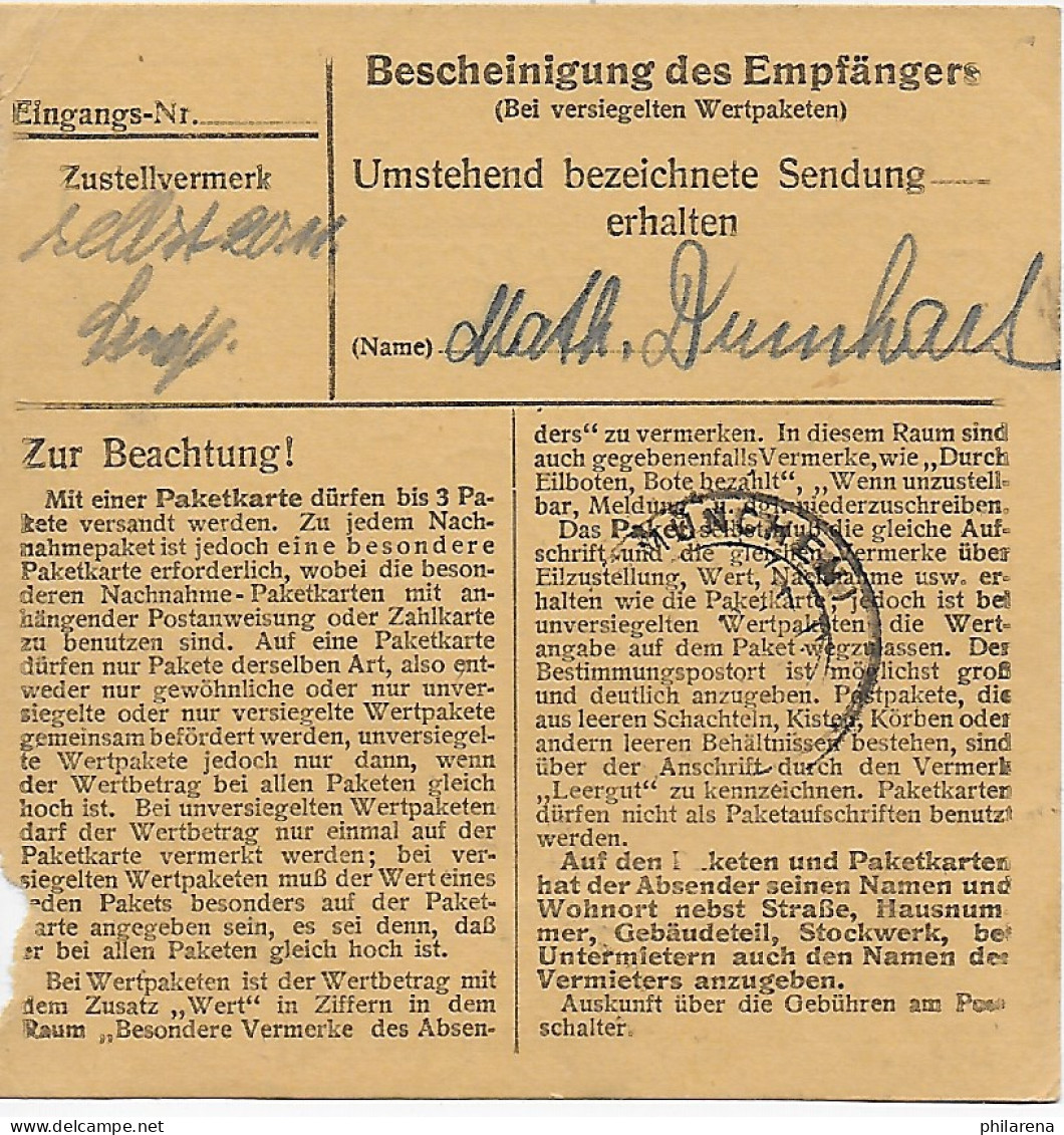 Paketkarte Garmisch-Partenkirchen 1948 Nach Putzbrunn, 20 Zustellgebühr - Briefe U. Dokumente