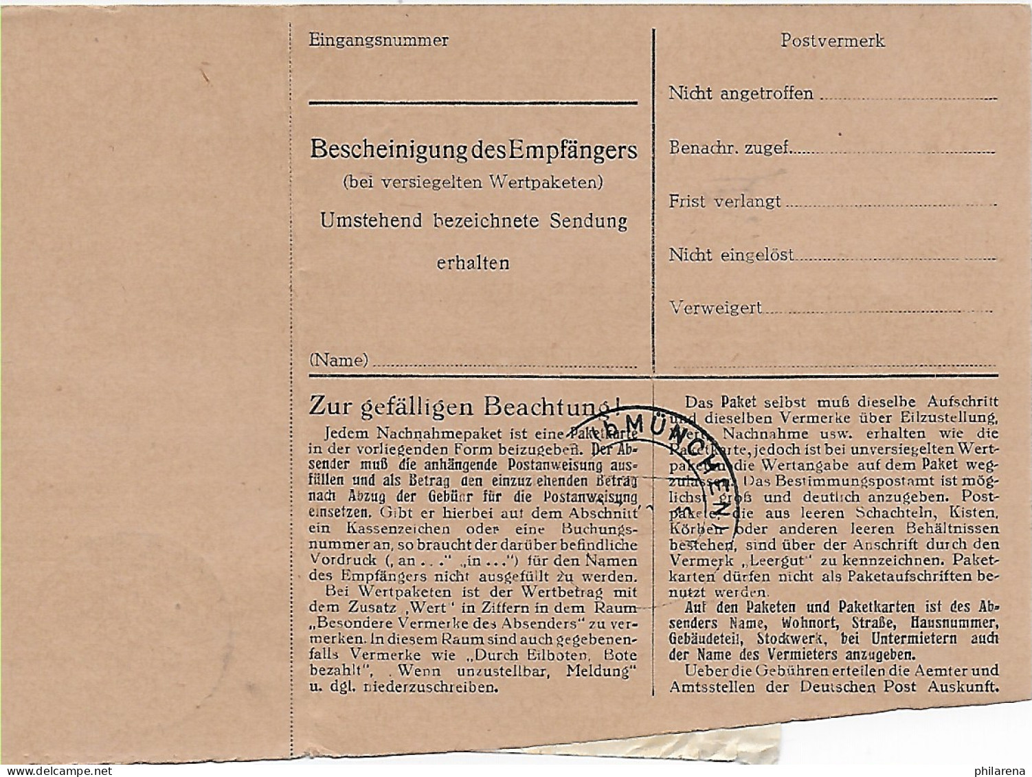 Paketkarte Hauzenberg Nach Eglfing-Haar, 1948, MeF - Briefe U. Dokumente