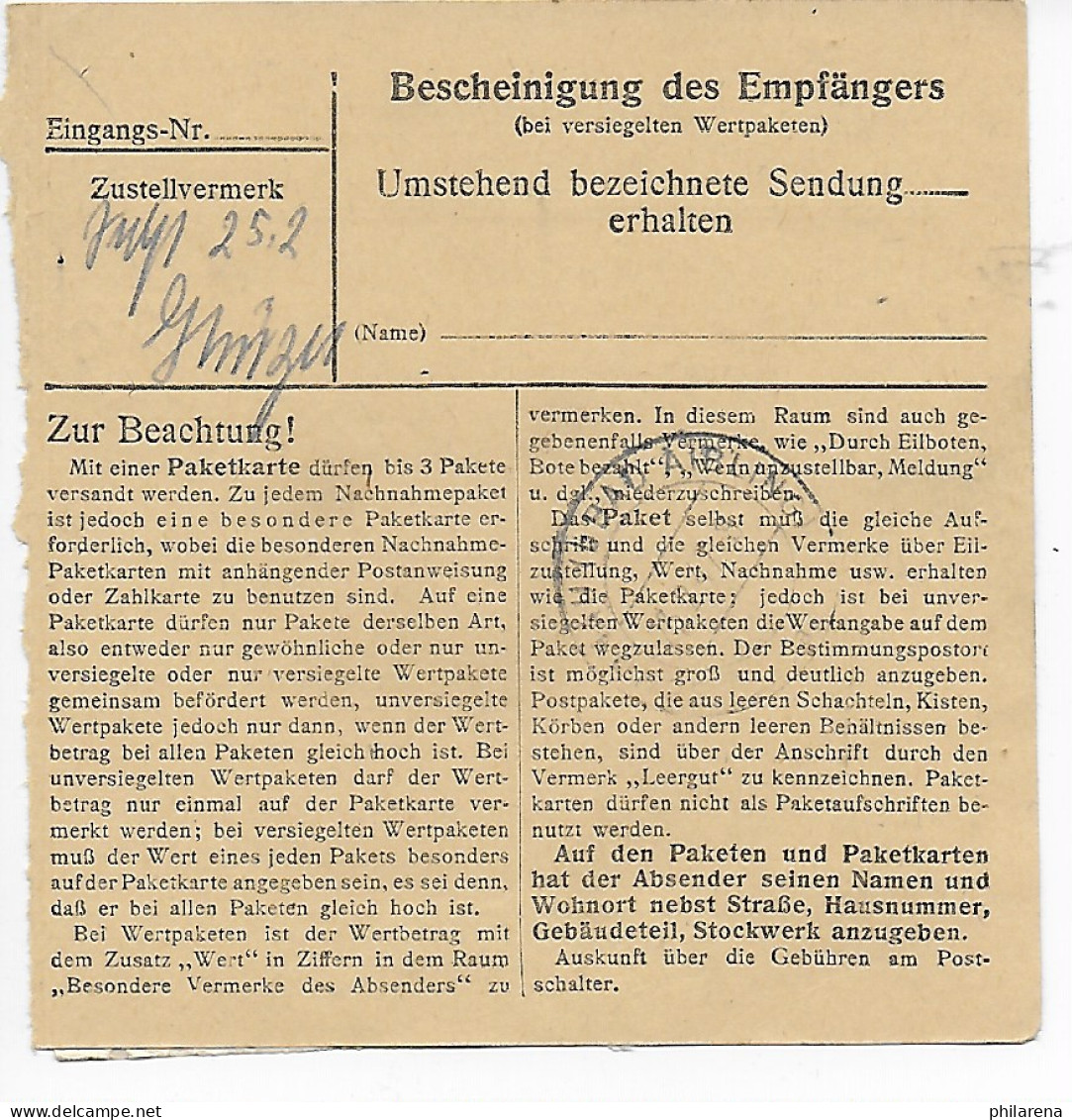 Paketkarte Wert Mengkofen über Straubing 1947 Nach Schönau(/Aibling - Briefe U. Dokumente