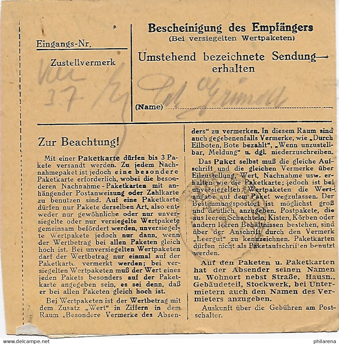 Paketkarte Ingolstadt Nach Eglfing 1948, EF - Covers & Documents