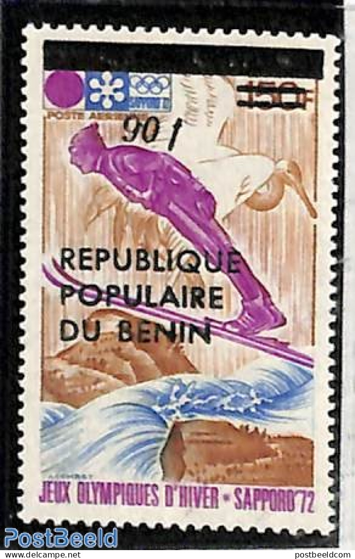 Benin 1985 Overprint 90f On 150f, Mint NH, Nature - Sport - Birds - Olympic Winter Games - Skating - Ungebraucht
